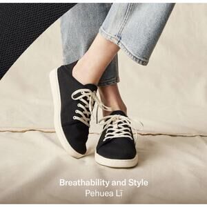 Olukai Pehuea Li Womens 10 40 Black Mesh Shoes Sneakers Lace Up Slip On New